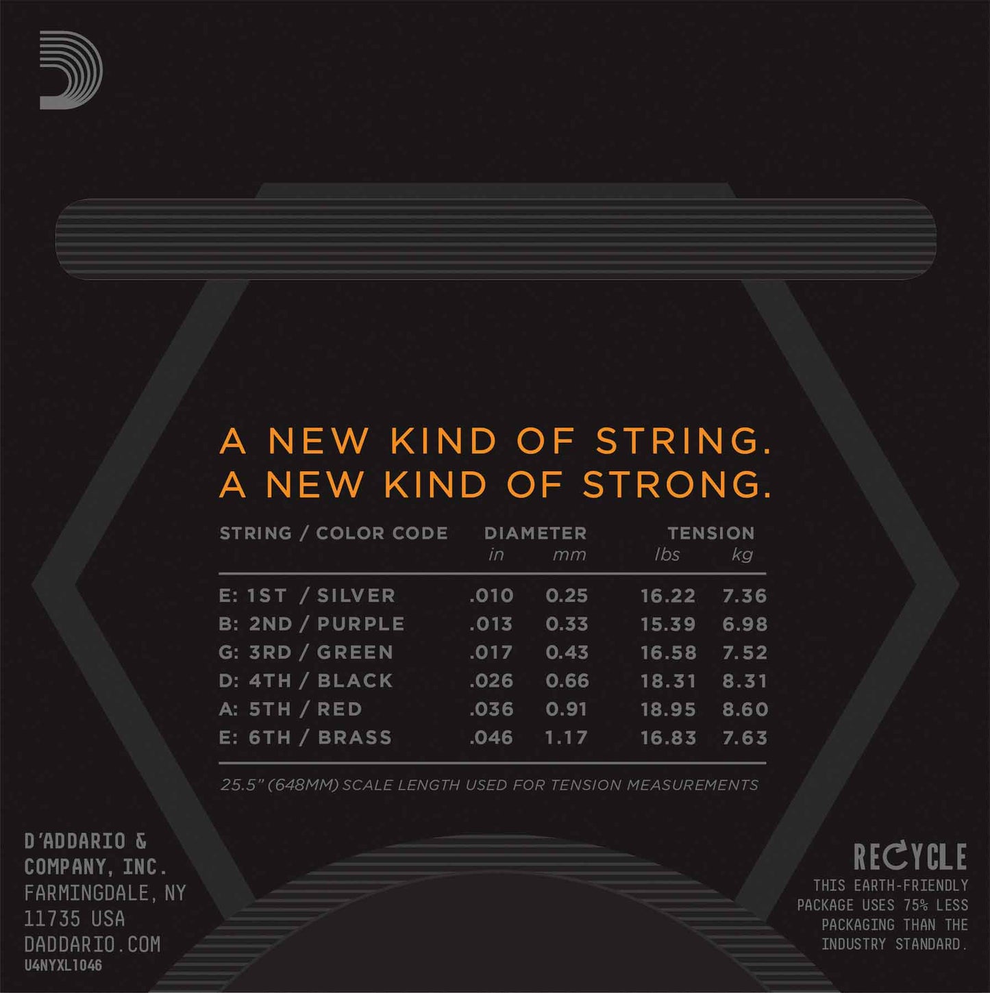 Cordas High-Carbon Steel Core D'ADDARIO NYXL 1046
